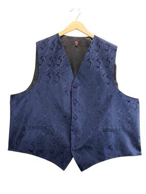 Mens Vest Dark Blue Paisley Jacquard 4XL Brand Q Waistcoat 5 Button Pockets